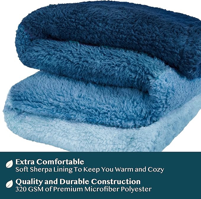 PAVILIA Fluffy Sherpa Throw Blanket Ombre | Gradient Plush, Soft, Fuzzy, Decorative Accent Throw Blanket for Couch Sofa Bed | Cozy Warm Decorative Furry Faux Fur Blanket, 50x60 Inches Sea Blue