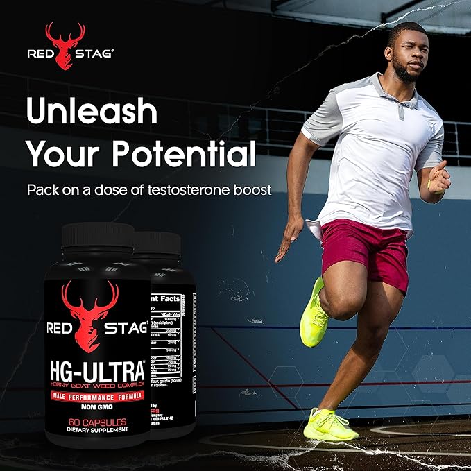 Red Stag Testosterone Booster Horny Goat Weed Complex with Maca Root Powder, Tribulus Terrestris, Saw Palmetto & Tongkat Ali Powder Male Enhancement - 60 Capsules