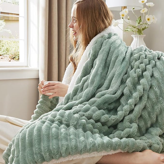 Bedsure Sherpa Blanket Twin Size for Couch - Super Soft, Cozy Fleece Thick Warm Blanket for Winter, GentleSoft Plush & Fluffy Throw Gift for Women, Home Room Decor, Sage Green, 60x80 Inches