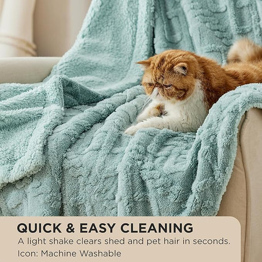Bedsure Sherpa Fleece Throw Blanket for Couch - GentleSoft Fluffy & Cozy Cable Jacquard Tufted Throw for Women Gift, Thick and Warm Blankets for Winter, Sage Green, 50x60 Inches