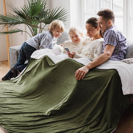 Bedsure GentleSoft Sherpa Fleece Oversized Cal King Blankets for Bed - Thick and Warm, Soft Fuzzy Plush Large Blanket for Winter, Olive Green, 112x98 Inches