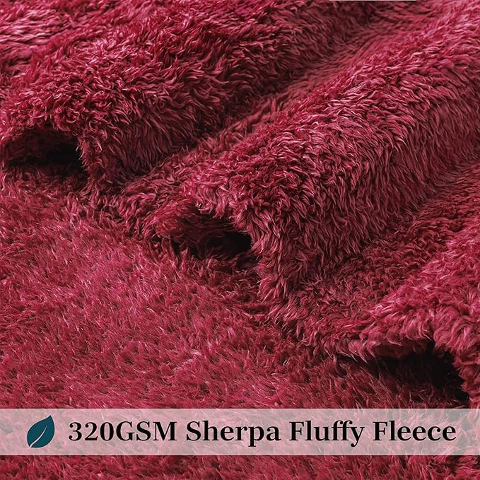 PAVILIA Sherpa Throw Blanket for Couch Sofa, Wine Red Fluffy Warm Plush Blanket for Twin Bed, Cozy Super Soft Lightweight Throw, Fuzzy Decorative Blanket, All Season Home, 60x80