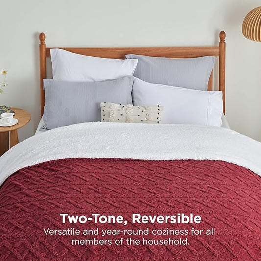 Bedsure Sherpa King Size Blanket for Bed- GentleSoft Fleece Fluffy & Cozy Cable Jacquard Tufted for Women Gift, Thick and Warm Blankets for Winter, Red, 108x90 Inches