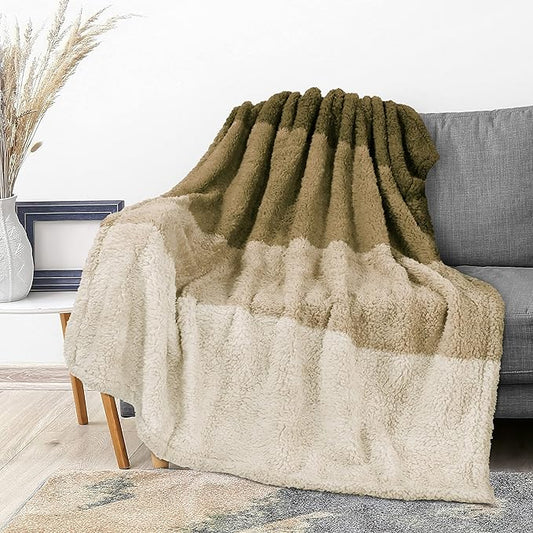 PAVILIA Fluffy Sherpa Throw Blanket Ombre | Gradient Plush, Soft, Fuzzy, Decorative Accent Throw Blanket for Couch Sofa Bed | Cozy Warm Decorative Furry Faux Fur Blanket, 50x60 Inches Taupe