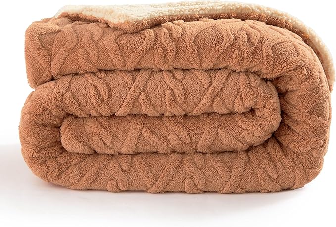 Bedsure Sherpa King Size Blanket for Bed- GentleSoft Fleece Fluffy & Cozy Cable Jacquard Tufted for Women Gift, Thick and Warm Blankets for Winter, Light Brown, 108x90 Inches