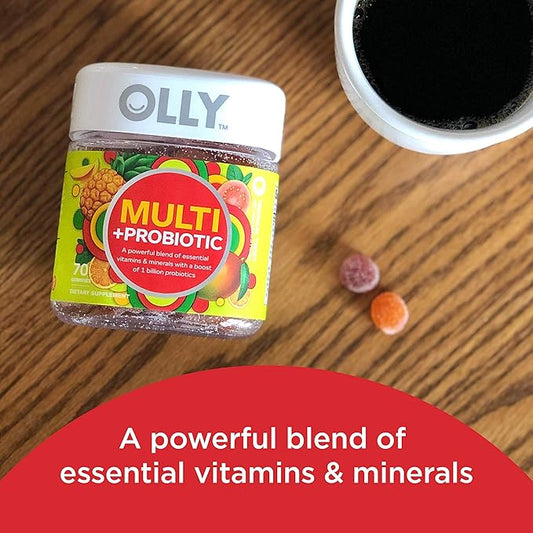 OLLY Multi + Probiotic Adult Multivitamin Gummy, 1 Billion CFUs, Digestive and Immune Support Chewable Supplement, Tropical Twist, 35 Day Supply - 70 Count