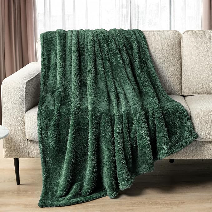 PAVILIA Sherpa Throw Blanket for Couch Sofa, Emerald Green Fluffy Warm Plush Blanket for Bed, Cozy Super Soft Lightweight Throw, Fuzzy Decorative Blanket, All Season Home, 50x60