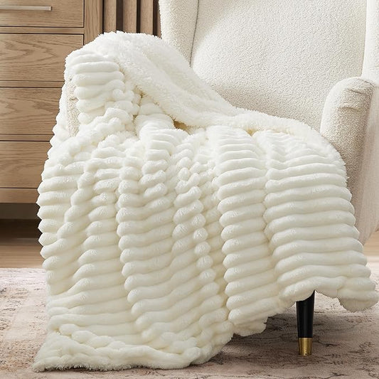 Bedsure Sherpa Throw Blanket for Couch - Super Soft, Cozy Fleece Thick Warm Blanket for Winter, GentleSoft Plush & Fluffy Throw Gift for Women, Room Decor, White, 50x60 Inches