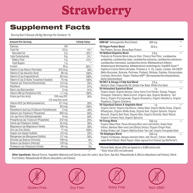 VitaHustle ONE Meal Replacement Shake - Plant Based Protein Powder by Kevin Hart - Vegan, Meal Replacement Powder with Superfoods, Vitamins, Adaptogens & Probiotics - Strawberry Flavor, 30 Servings
