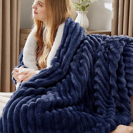 Bedsure Sherpa Blanket Twin Size for Couch - Super Soft, Cozy Fleece Thick Warm Blanket for Winter, GentleSoft Plush & Fluffy Throw Gift for Women, Home Room Decor, Navy Blue, 60x80 Inches