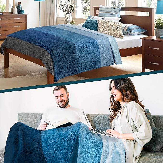 PAVILIA Fluffy Sherpa Throw Blanket Ombre | Gradient Plush, Soft, Fuzzy, Decorative Accent Throw Blanket for Couch Sofa Bed | Cozy Warm Decorative Furry Faux Fur Blanket, 50x60 Inches Sea Blue