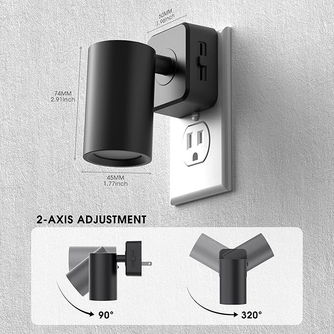 Night Lights Plug into Wall, 320° Rotating Night Light Plug in, Dusk to Dawn Sensor Dimmable Nightlight, Daylight White, 1W Led Night Light for Bedroom, Spot Light, Kids Room, Stair