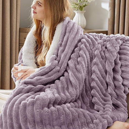 Bedsure Sherpa Throw Blanket for Couch - Super Soft, Cozy Fleece Thick Warm Blanket for Winter, GentleSoft Plush & Fluffy Throw Gift for Women, Room Decor, Purple, 50x60 Inches