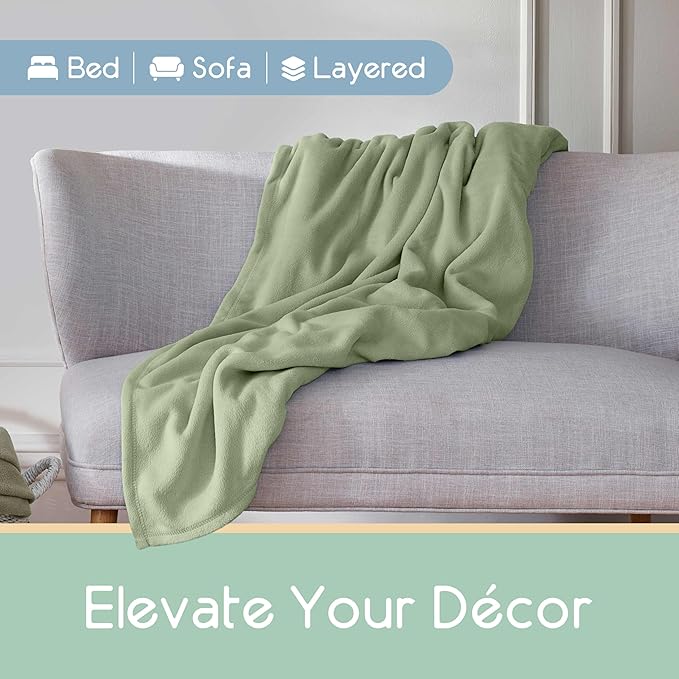King Size Microfleece Blanket | Fleece Bed Blanket | All-Season Comfort| Supersoft Lightweight Throw Blanket | Plush Throw Blanket for Bed Couch or Sofa | Travel Blanket | Pet-Friendly | Sage Green