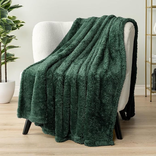 PAVILIA Sherpa Throw Blanket for Couch Sofa, Emerald Green Fluffy Warm Plush Blanket for Bed, Cozy Super Soft Lightweight Throw, Fuzzy Decorative Blanket, All Season Home, 50x60