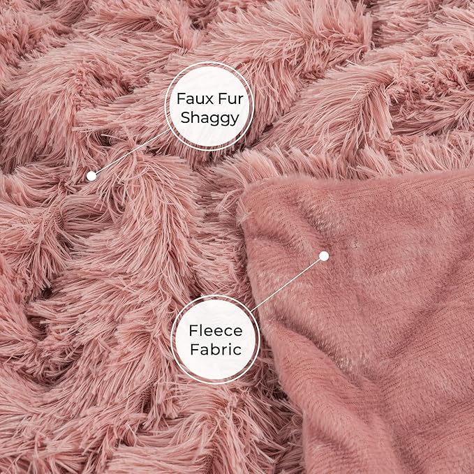 Tuddrom Decorative Extra Soft Faux Fur Blanket Queen Size 80"x90",Solid Reversible Fuzzy Fluffy Plush Fleece Comfy Microfiber Fur Blanket for Couch Sofa Bed,Peach Whip