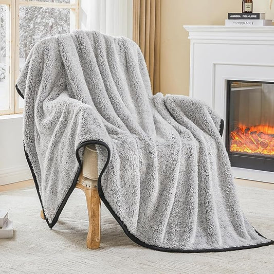 EMME Fuzzy Blanket Soft Fleece Throw Blankets for Women, Fluffy Sherpa Throws(Black,90"x90")