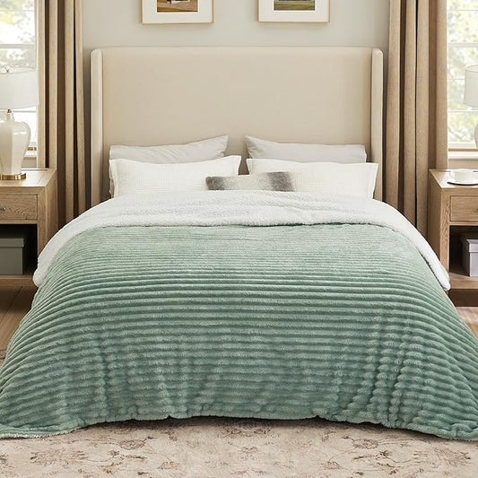 Bedsure Sherpa Blanket King Size for Bed - Super Soft, Cozy Fleece Thick Warm Blanket for Winter, GentleSoft Home Room Decor, Sage Green, 108x90 Inches