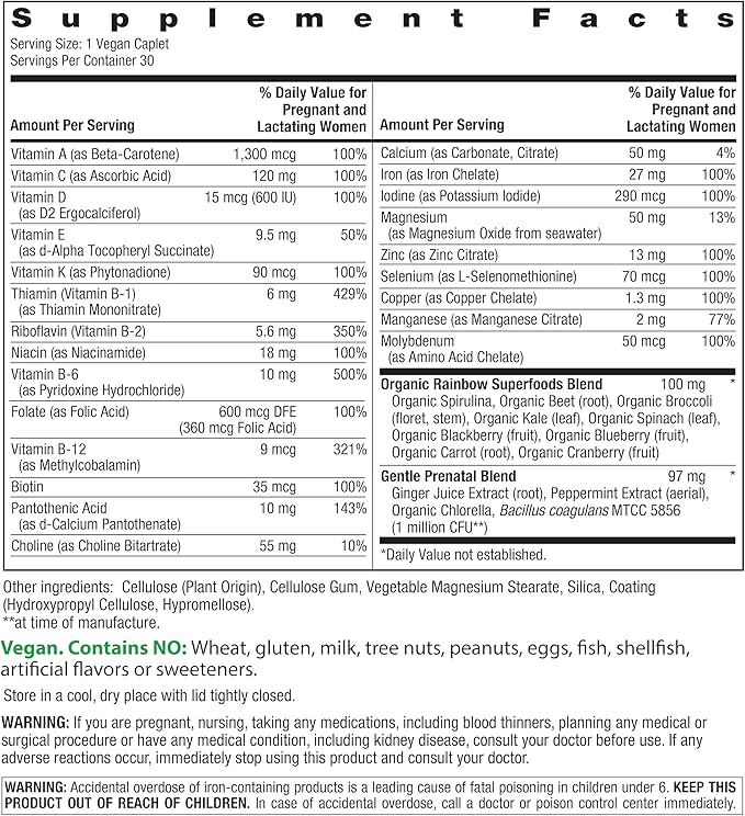 Rainbow Light High-Potency Prenatal One Multivitamin, Prenatal Health Multivitamin Supports Mom's Health and Baby's Development, With Vitamin C, Vegan, 30 Count