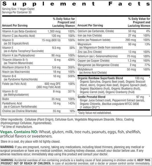 Rainbow Light High-Potency Prenatal One Multivitamin, Prenatal Health Multivitamin Supports Mom's Health and Baby's Development, With Vitamin C, Vegan, 30 Count