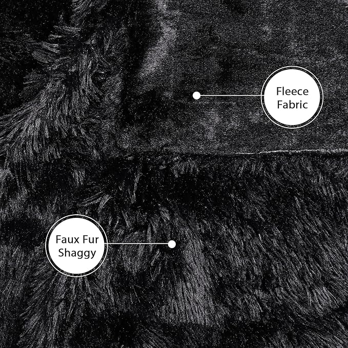 Tuddrom Decorative Extra Soft Faux Fur Blanket Twin Size 70" x78",Reversible Fuzzy Lightweight Long Hair Shaggy Fleece Blanket,Fluffy Cozy Plush Comfy Microfiber Throw Blanket for Couch Sofa Bed,Black