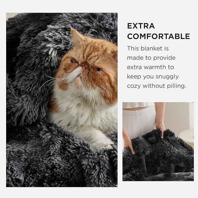 Bedsure GentleSoft Fuzzy Sherpa Faux Fur Twin Blanket Tie Dye Black Cozy Gifts for Boys Girls, Soft Fleece Plush Warm Thick Blanket Twin Size for Bed, Black Room Decor Dorm Essentials Gifts, 60x80