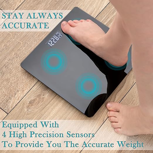 Moss & Stone Black Digital Bathroom Scale for Body Weight, Smart Step-On Technology, Backlit LCD Display, High Accuracy Weight Scale 400lb/180kg, Glass Slim Design, Auto On/Off, Home Use