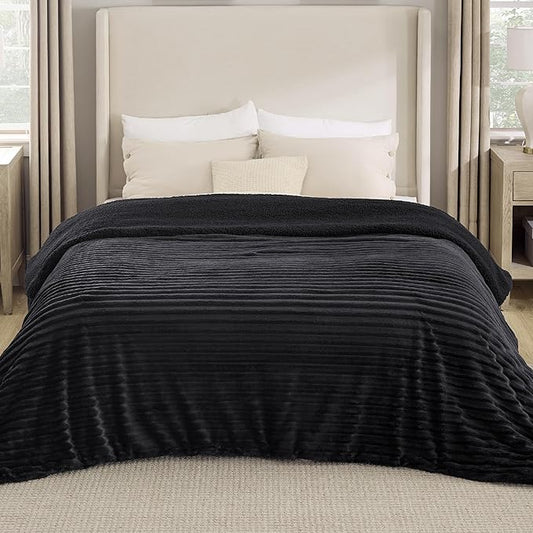Bedsure Sherpa Blanket Queen Size for Bed - Super Soft, Cozy Fleece Thick Warm Blanket for Winter, GentleSoft Home Room Decor, Black, 90x90 Inches