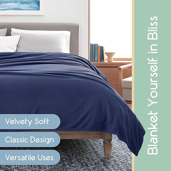 King Size Microfleece Blanket - All-Season Comfort, Supersoft Lightweight Throw for Bed, Couch, Sofa or Travel, Pet-Friendly, Navy