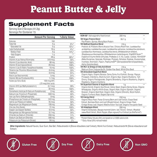 VitaHustle ONE Meal Replacement Shake - Plant Based Protein Powder by Kevin Hart - Vegan, Meal Replacement Powder with Superfoods, Vitamins, Adaptogens & Probiotics - Peanut Butter & Jelly Flavor, 15 Servings