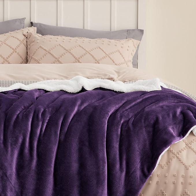 Bedsure GentleSoft Sherpa Fleece Blankets King Size for Bed - Thick and Warm, Soft Fuzzy Plush King Blanket for Winter, Purple, 108x90 Inches