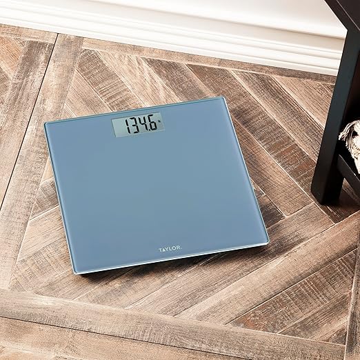 Taylor Digital Glass Bathroom Scale for Body Weight, Accurate High Precision and Durable Platform, Digital Weighing Machine for People, Easy-to-Read Display, 350 lb Capacity, Slate Blue