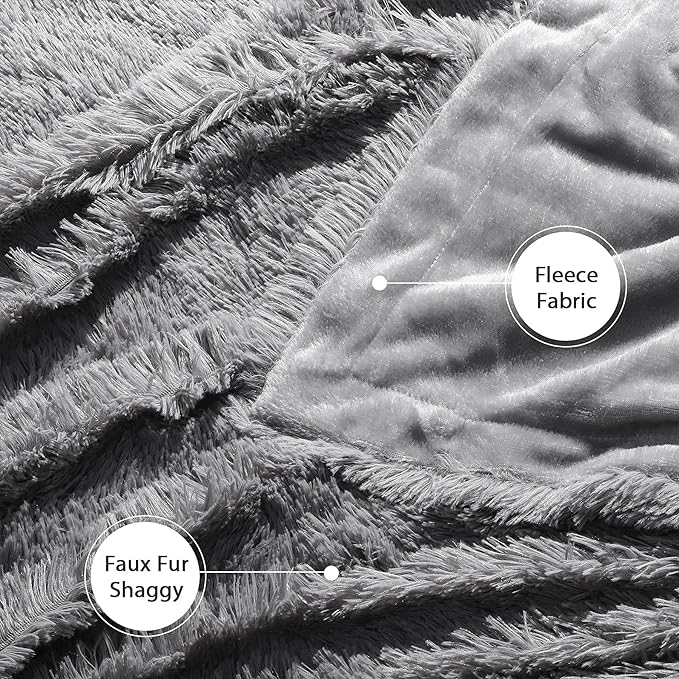 Tuddrom Decorative Extra Soft Faux Fur Blanket Queen Size 80" x 90",Solid Reversible Fuzzy Fluffy Cozy Plush Fleece Comfy Microfiber Blanket for Couch Sofa Bed,Grey
