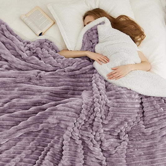 Bedsure Sherpa Blanket King Size for Bed - Super Soft, Cozy Fleece Thick Warm Blanket for Winter, GentleSoft Home Room Decor, Purple, 108x90 Inches