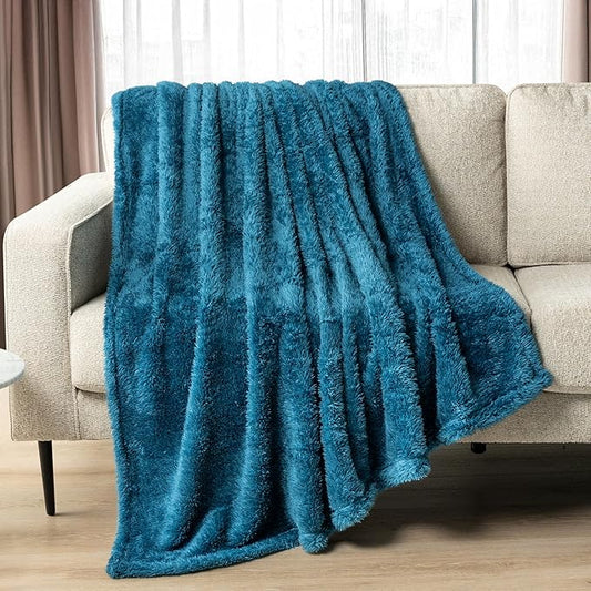 PAVILIA Sherpa Throw Blanket for Couch Sofa, Turquoise Teal Blue Fluffy Warm Plush Blanket for Twin Bed, Cozy Super Soft Lightweight Throw, Fuzzy Decorative Blanket, All Season Home, 60x80