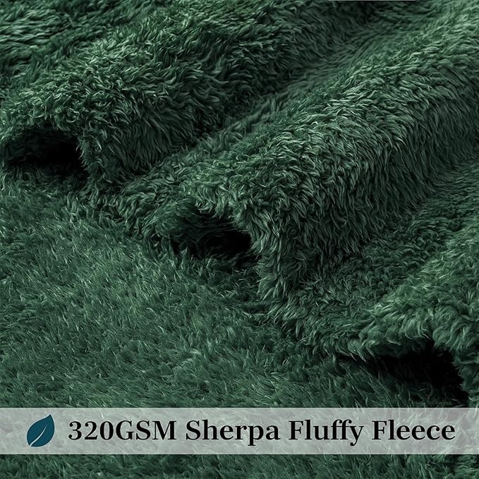 PAVILIA Sherpa Throw Blanket for Couch Sofa, Emerald Green Fluffy Warm Plush Blanket for Bed, Cozy Super Soft Lightweight Throw, Fuzzy Decorative Blanket, All Season Home, 50x60