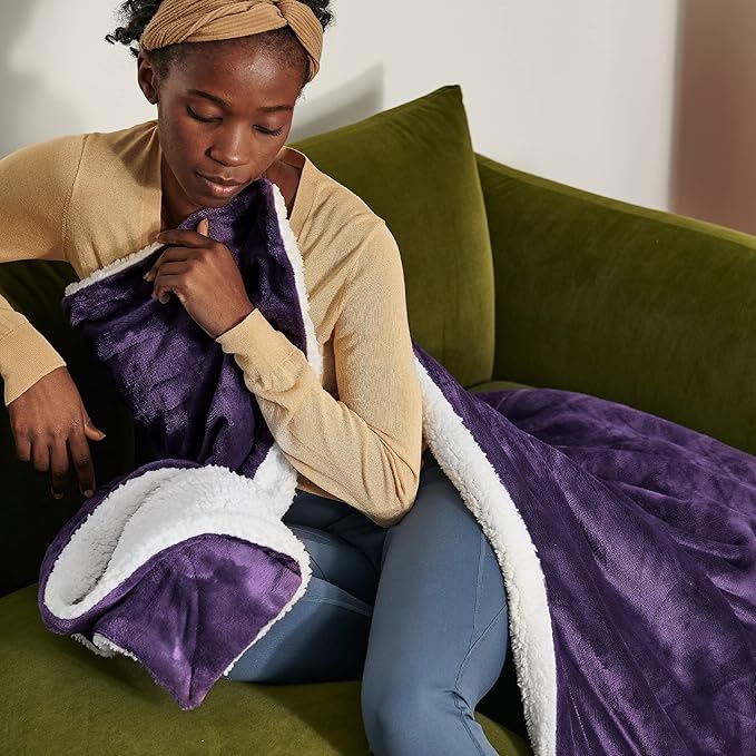 Bedsure GentleSoft Sherpa Fleece Throw Blanket for Couch - Thick and Warm, Soft Fuzzy Plush Throw Blanket for Winter, Purple, 50x60 Inches