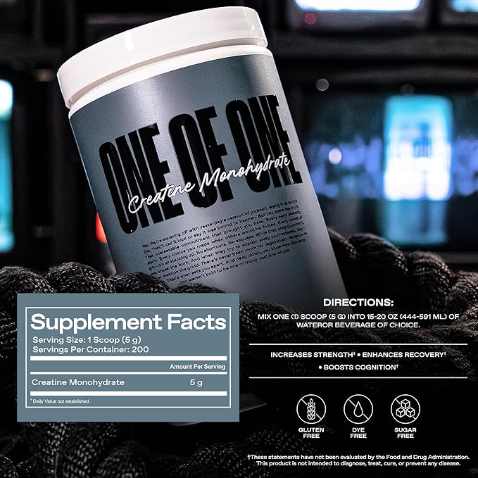 ONE of ONE Creatine Monohydrate Powder – Pure Micronized Creatine for Muscle Growth, Strength & Recovery – Unflavored, No Fillers, Keto & Vegan-Friendly – Unflavored, 200 Servings