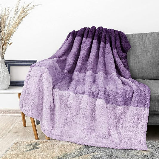 PAVILIA Fluffy Sherpa Throw Blanket Ombre | Gradient Plush, Soft, Fuzzy, Decorative Accent Throw Blanket for Couch Sofa Twin Bed | Cozy Warm Decorative Furry Faux Fur Blanket, 60x80 Inches Purple