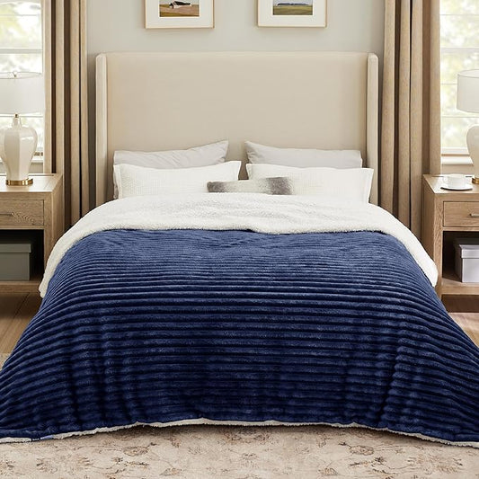 Bedsure Sherpa Blanket King Size for Bed - Super Soft, Cozy Fleece Thick Warm Blanket for Winter, GentleSoft Home Room Decor, Navy Blue, 108x90 Inches