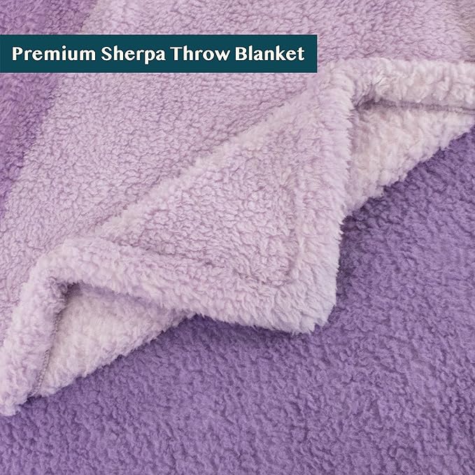 PAVILIA Fluffy Sherpa Throw Blanket Ombre | Gradient Plush, Soft, Fuzzy, Decorative Accent Throw Blanket for Couch Sofa Twin Bed | Cozy Warm Decorative Furry Faux Fur Blanket, 60x80 Inches Purple