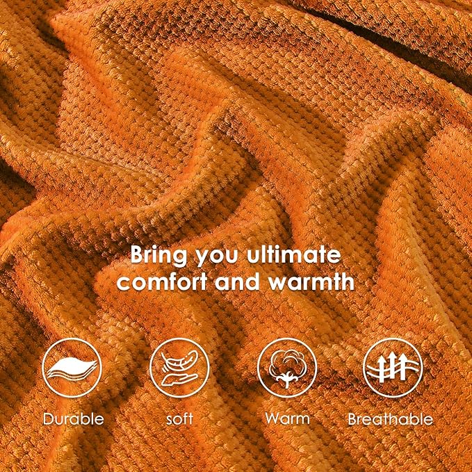 SOCHOW Waffle Sherpa Fleece Throw Blanket, Super Soft Fuzzy Warm, Lightweight Fluffy Reversible Plush Blanket for Bed Sofa Couch, 60 x 80 Inches Burnt Orange
