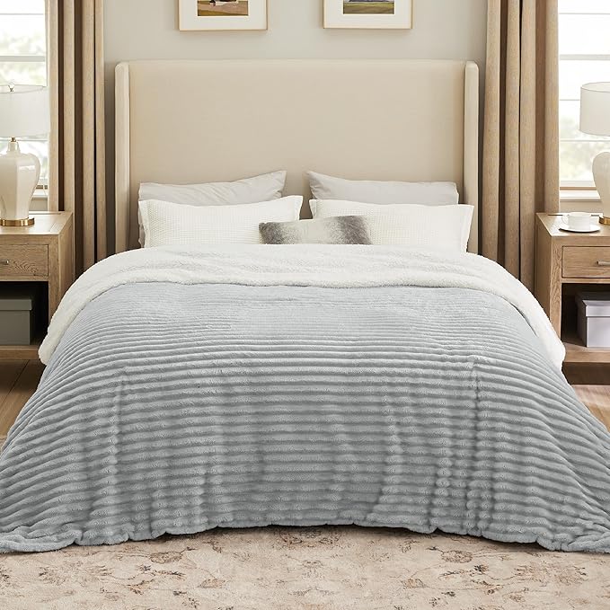 Bedsure Sherpa Blanket King Size for Bed - Super Soft, Cozy Fleece Thick Warm Blanket for Winter, GentleSoft Home Room Decor, Grey, 108x90 Inches