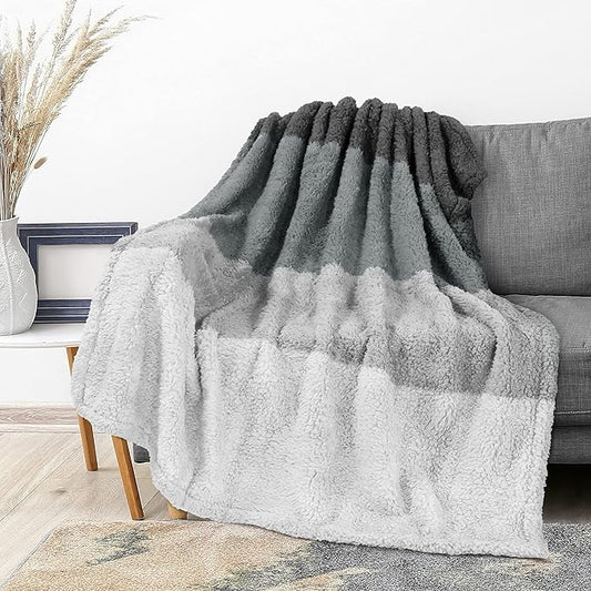 PAVILIA Sherpa Ombre Throw Blanket for Couch | Fuzzy Plush Cozy Microfiber Fleece Couch Blanket | Gradient Decorative Accent Throw | 60x80 Inches Charcoal Grey