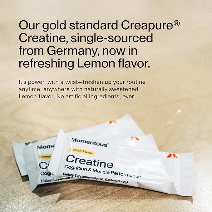Momentous Creatine Lemon Monohydrate Powder - Creapure Creatine Powder - Supports Strength, Lean Muscle, & Recovery for Men & Women - NSF Certified for Sport - 6.49 g per Serving - 15 Servings