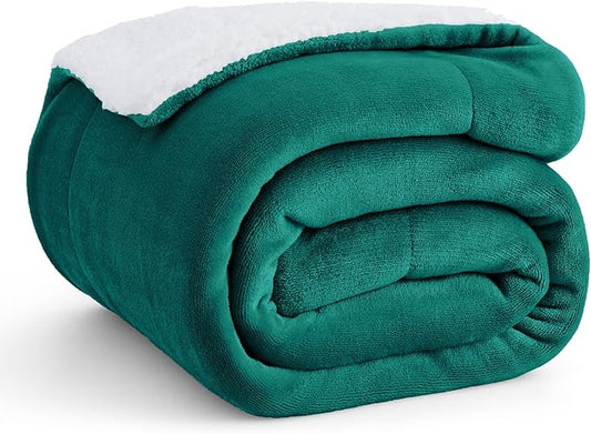 Bedsure GentleSoft Sherpa Fleece Throw Blanket Twin Size for Couch - Thick and Warm, Soft Fuzzy Plush Twin Christmas Blanket for Winter, Forest Green, 60x80 Inches