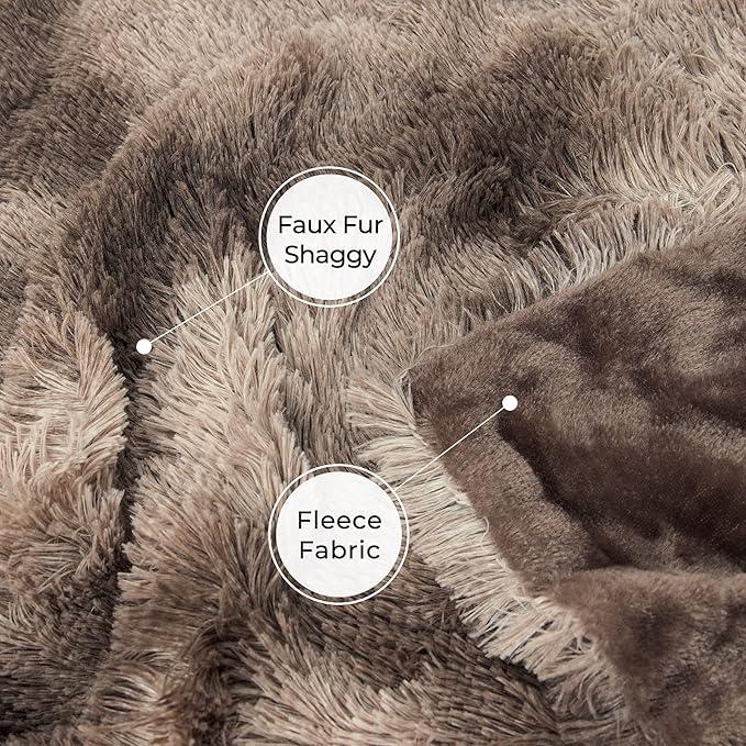 Tuddrom Decorative Extra Soft Faux Fur Blanket Queen Size 80" x 90",Solid Reversible Fuzzy Fluffy Plush Fleece Comfy Microfiber Fur Blanket for Couch Sofa Bed,Tie DyeBrown