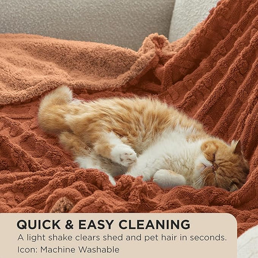 Bedsure Sherpa Fleece Throw Blanket for Couch - GentleSoft Fluffy & Cozy Cable Jacquard Tufted Throw for Women Gift, Thick and Warm Blankets for Winter, Orange, 50x60 Inches