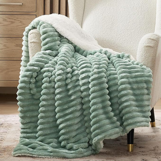 Bedsure Sherpa Blanket Twin Size for Couch - Super Soft, Cozy Fleece Thick Warm Blanket for Winter, GentleSoft Plush & Fluffy Throw Gift for Women, Home Room Decor, Sage Green, 60x80 Inches