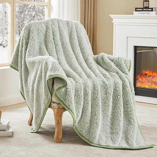 EMME Fuzzy Blanket Soft Fleece Throw Blankets for Women, Fluffy Sherpa Throws(Plush Sage,50"x60")